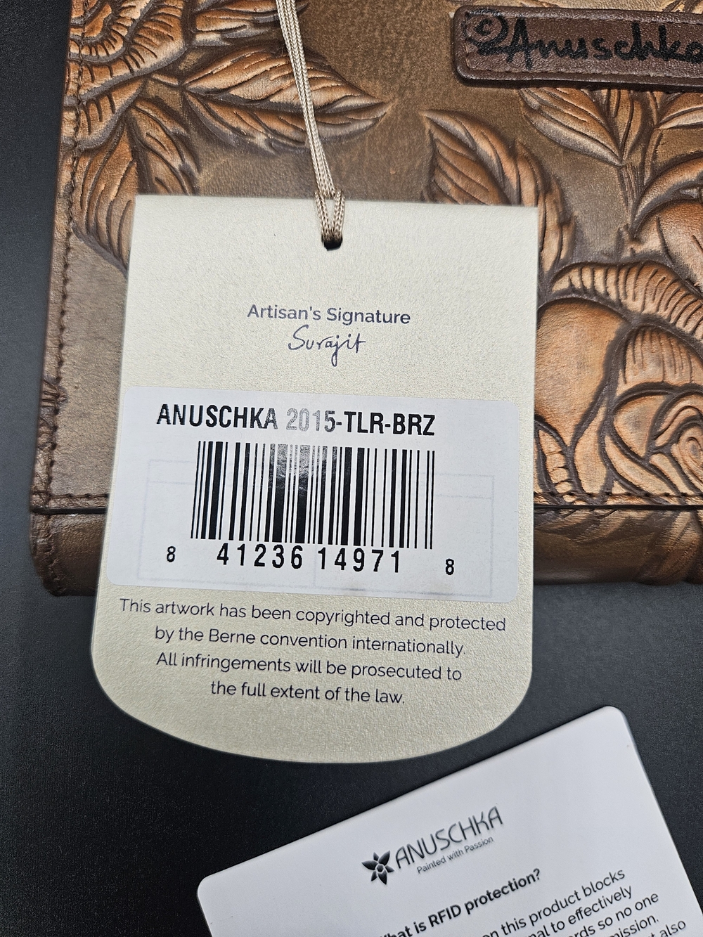 Anuschka Bronze Embossed Floral Butterfly RFID Leather Wallet Clutch NWT - Picture 6 of 9